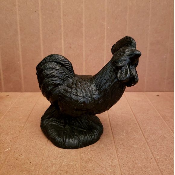 Black Coal Rooster Figurine Chicken Decor Farmhouse Vintage - Picture 2 of 14